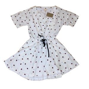Band of Outsiders Silk Beetle Mini Dress White Pockets Small Womens Bugs Insects